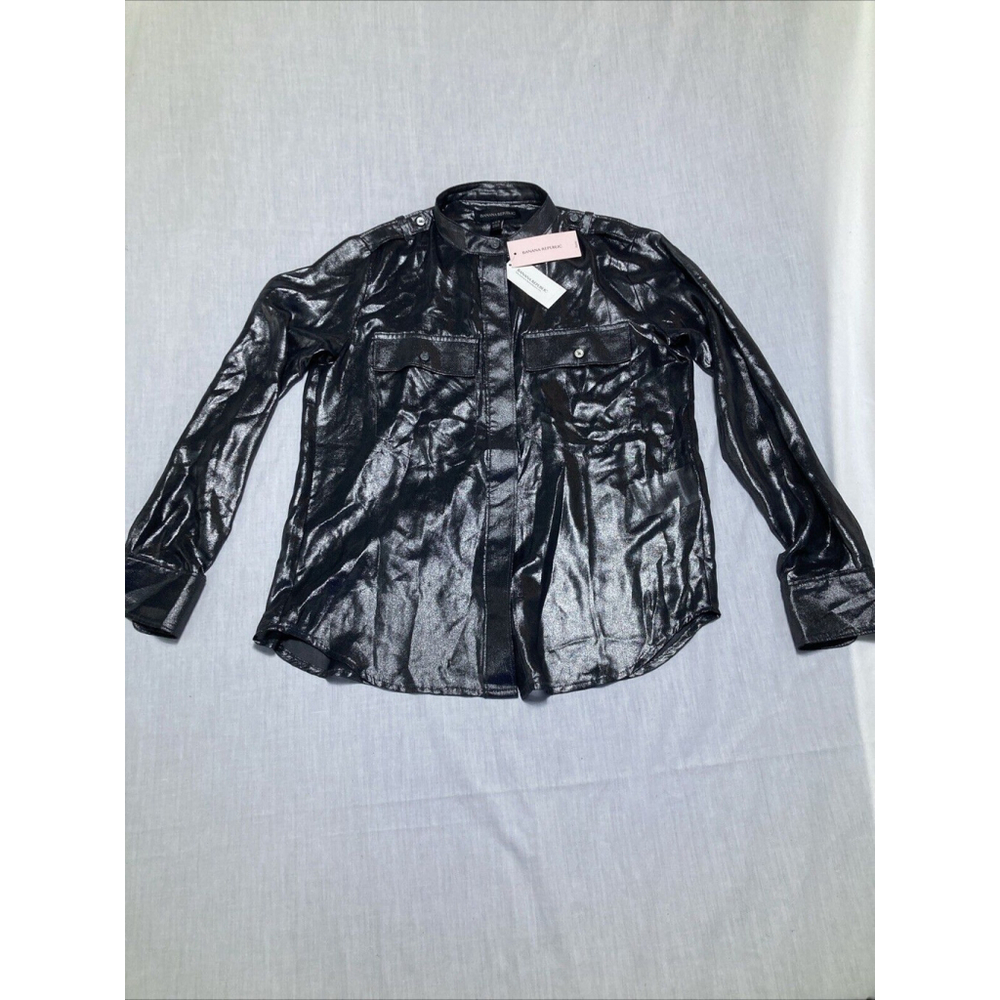 BANANA REPUBLIC black Womens Xxs petite Sexy See Thru Party Club Shirt